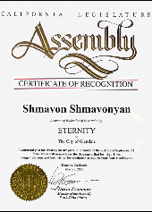 Certificate of Recognition - California Legislature